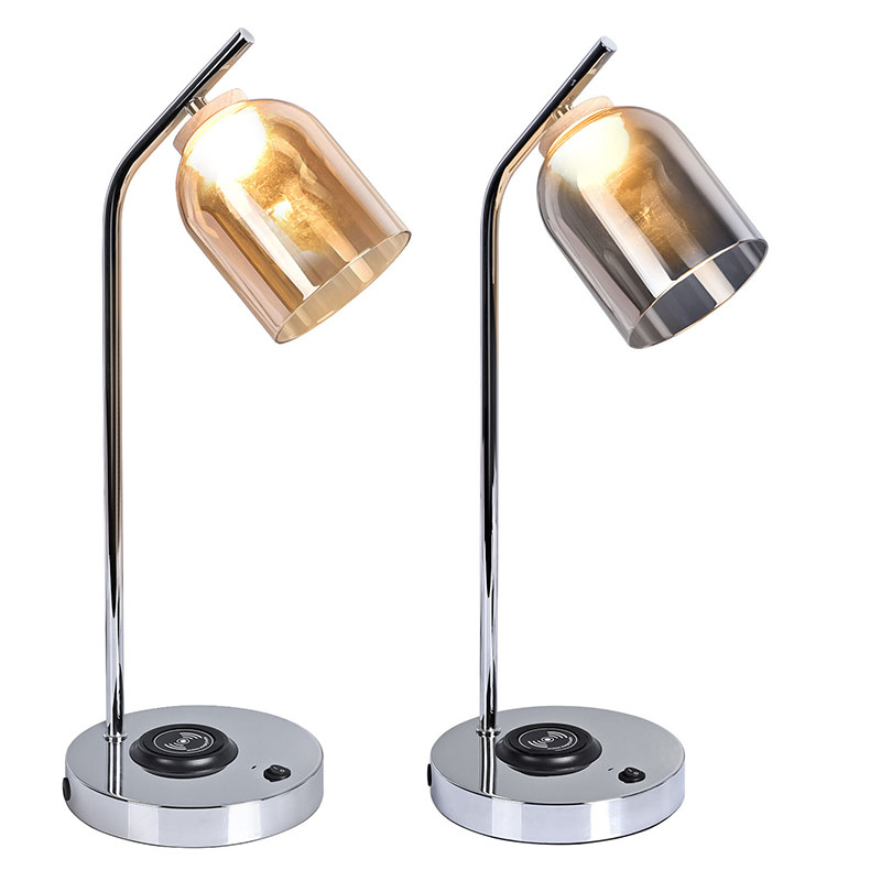 QI LED デスクランプ ガラスシェード付き